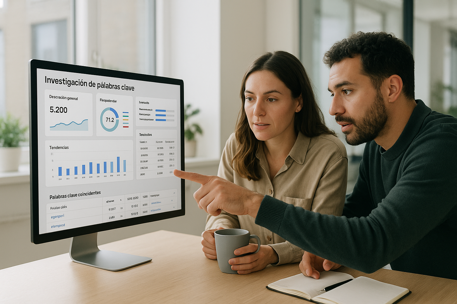 Equipo de marketing investigando palabras clave para lanzar campañas google ads exitosas y llegar al público correcto.